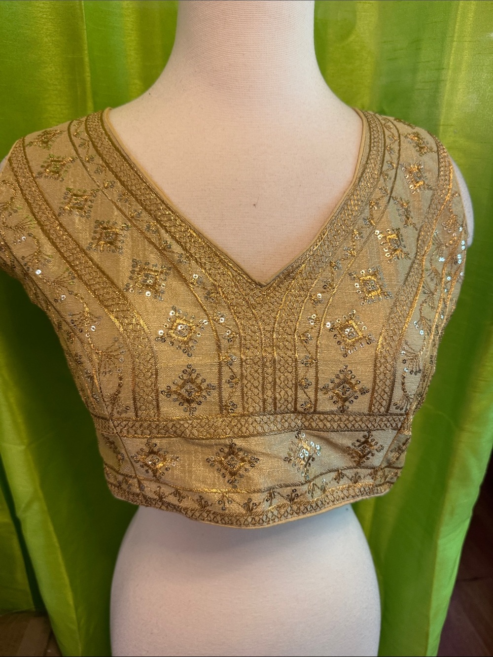 Gold Embellished V-Neck Women's Top